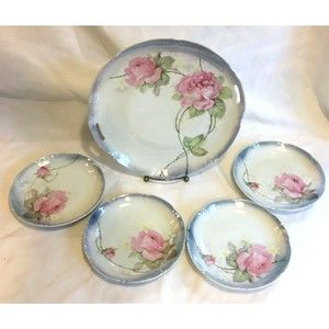 Antique Lehmann & Sohn 5 piece Cake Serving Set Cake Platter 4 Plates Germany